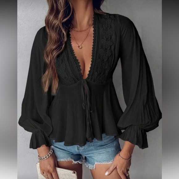 Boho Black Lace Blouse - Picture 1 of 3